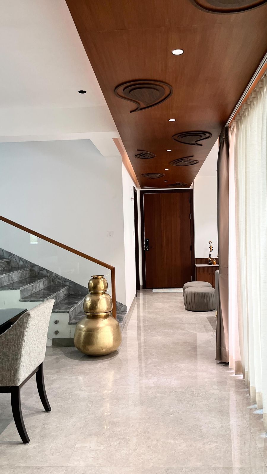 Premium foyer joinery and stone detail in a Hyderabad home