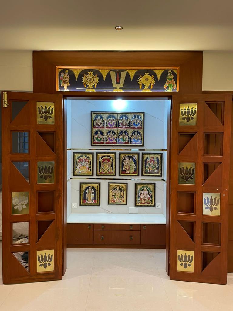 Brass-inlay pooja room at Rajendra Residence in Visakhapatnam