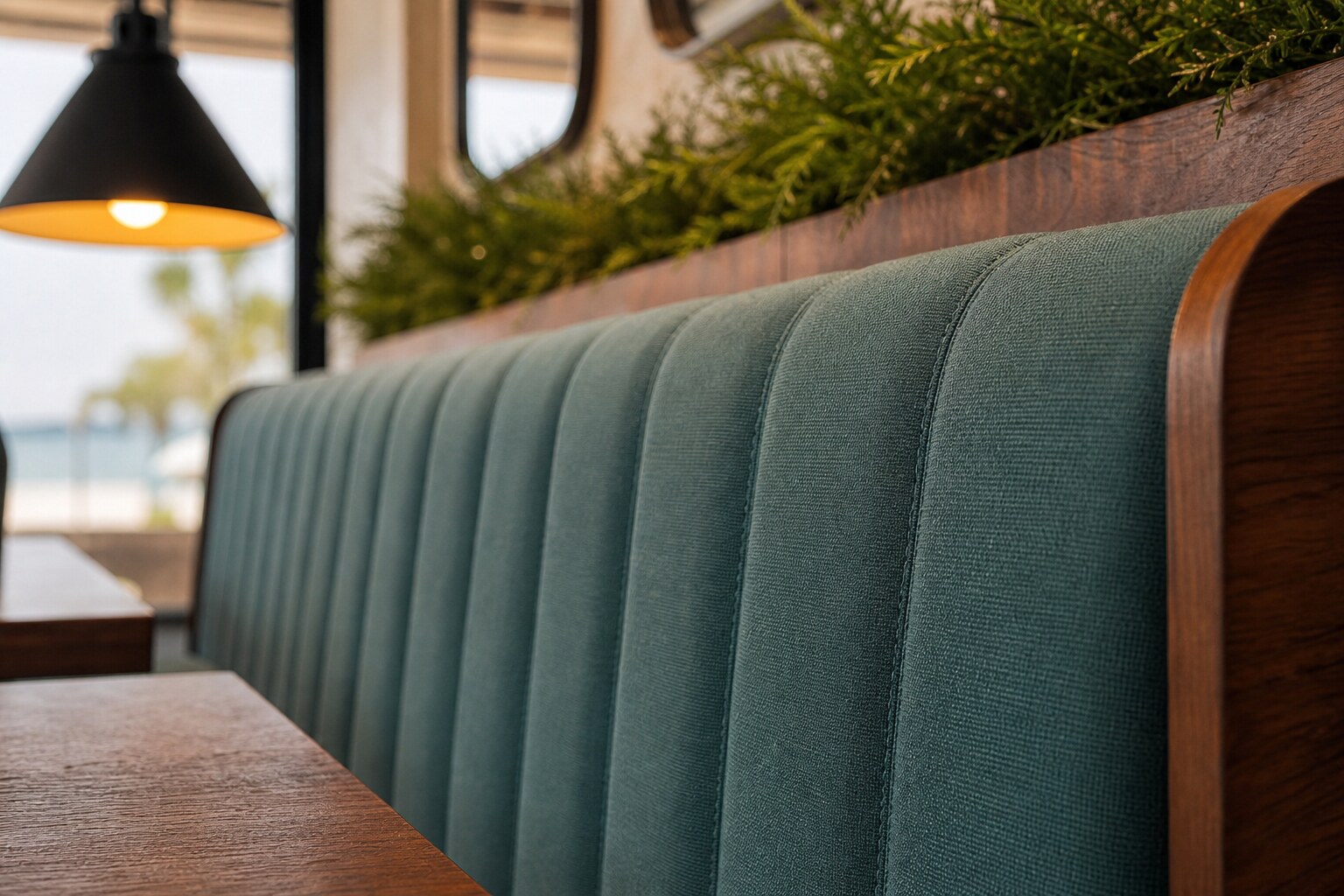 Seating and banquette detailing from a completed Vizag F&B fit-out