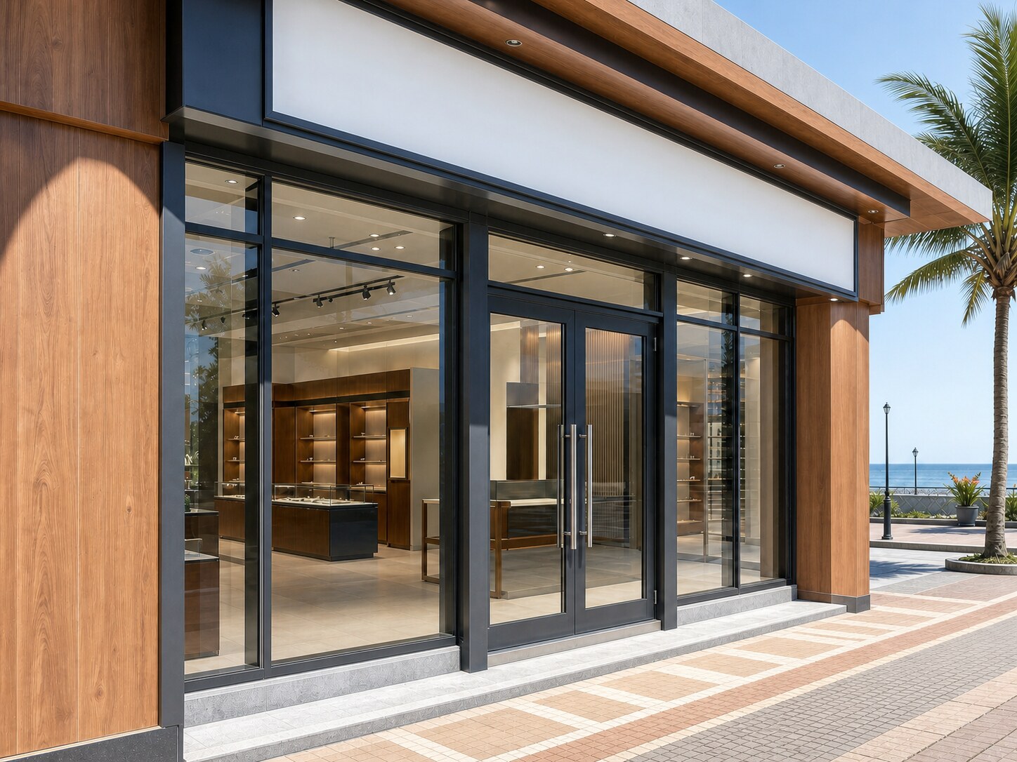 Retail storefront fit-out with signage, South India