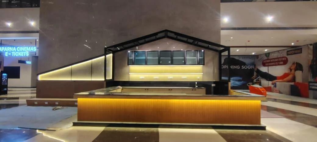 Cha Republic mall kiosk fit-out in Hyderabad by AlcorOne Solutions — Counter front