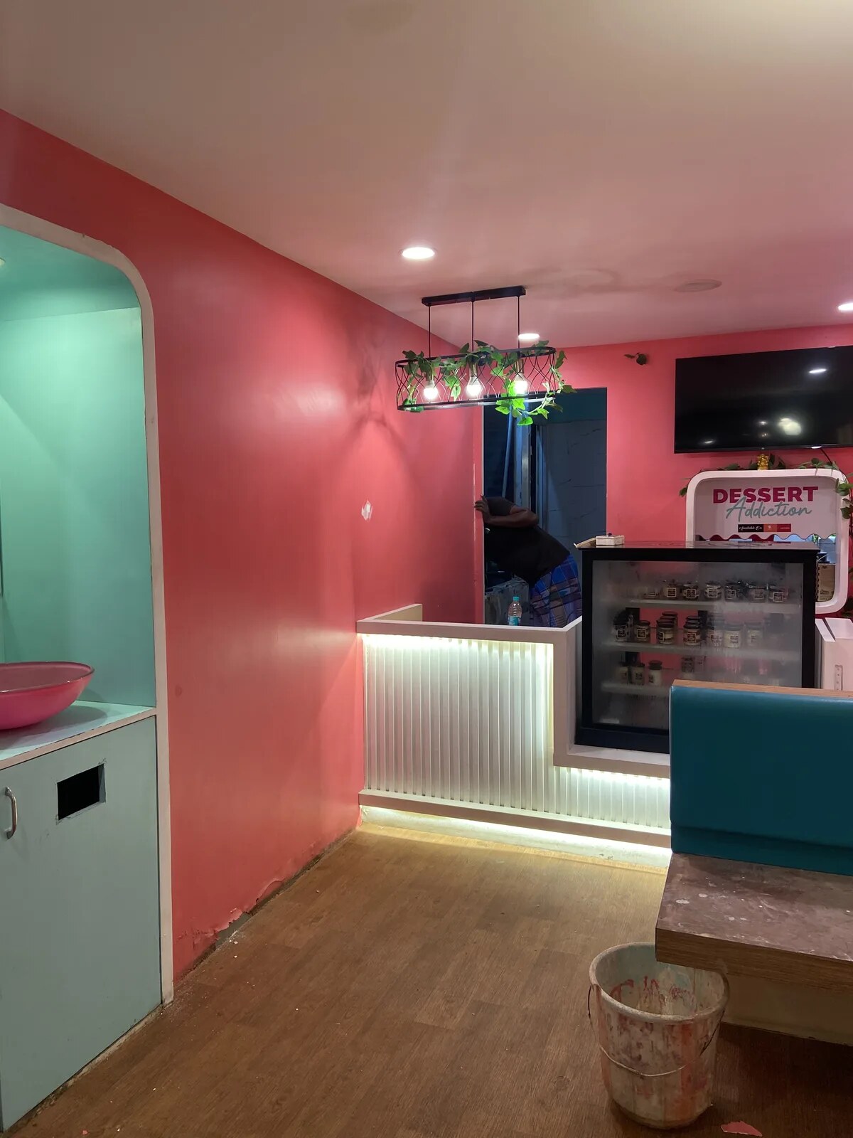 Seating from the completed Dessert Addictions cafe fit-out in Chennai