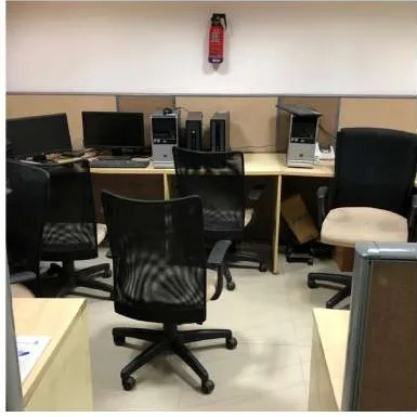 KG360 office fit-out Chennai by AlcorOne Solutions — desk workstations with computers
