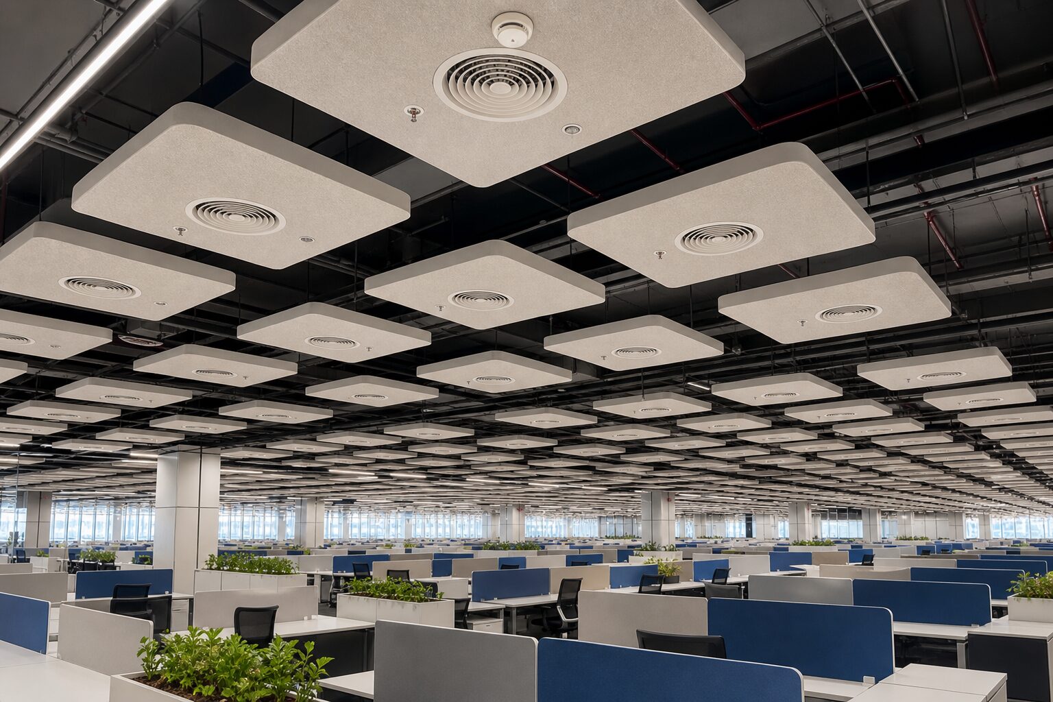 Diffuser-Integrated Acoustic Tile Grid