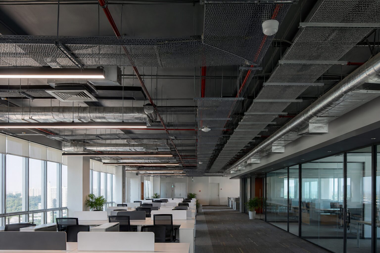 Exposed Services with Metal Mesh Baffles