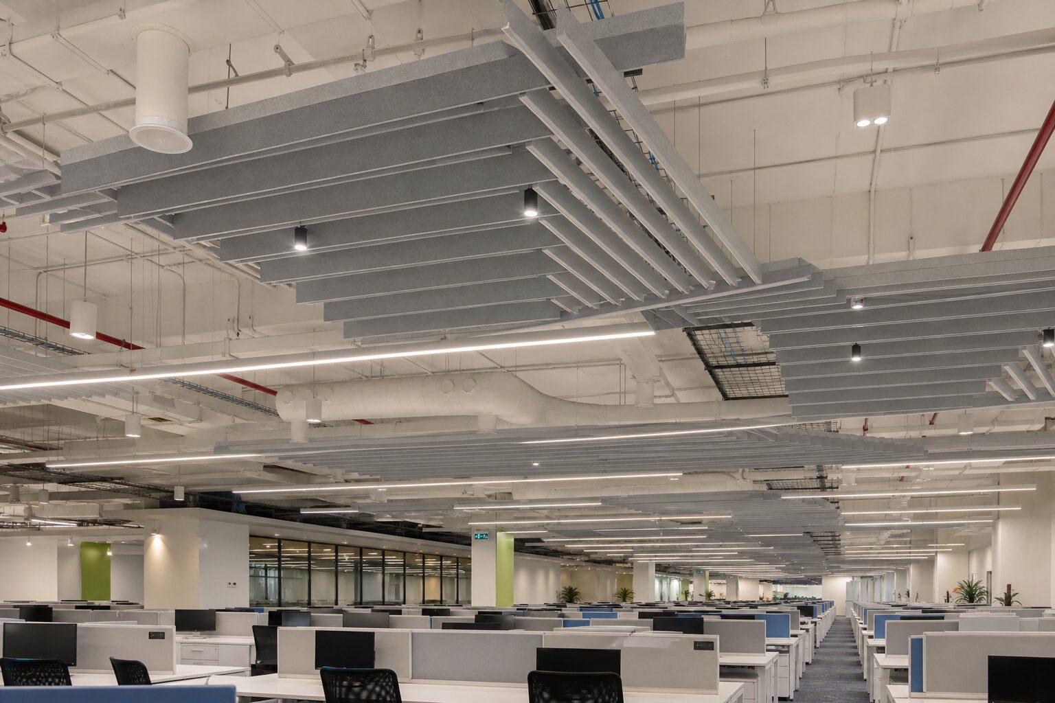 Large-Format Grey Acoustic Baffle Canopy