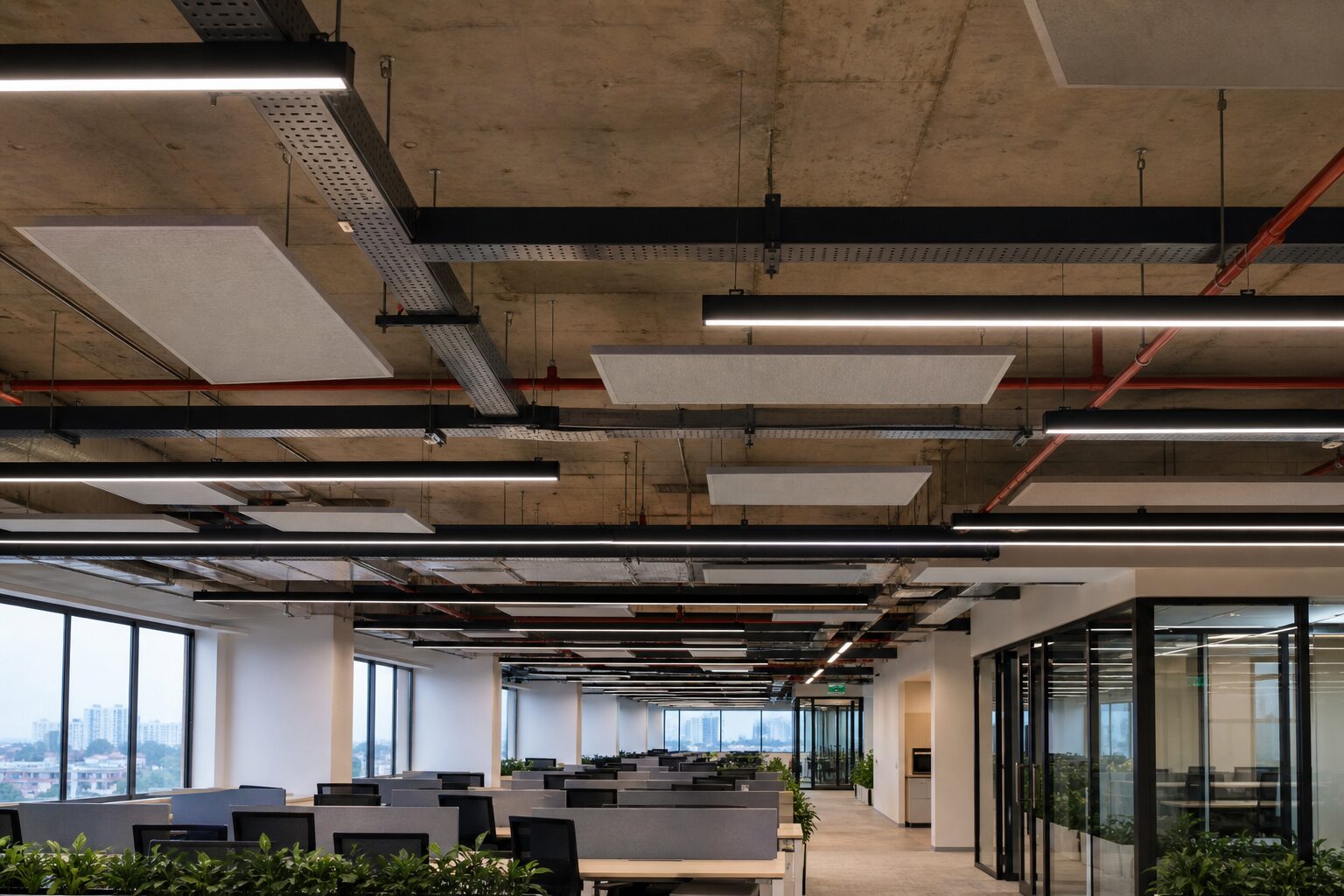 Floating Acoustic Panels, Exposed Slab