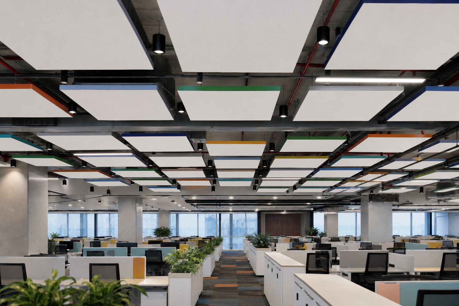 Color-Trimmed Acoustic Panel Grid