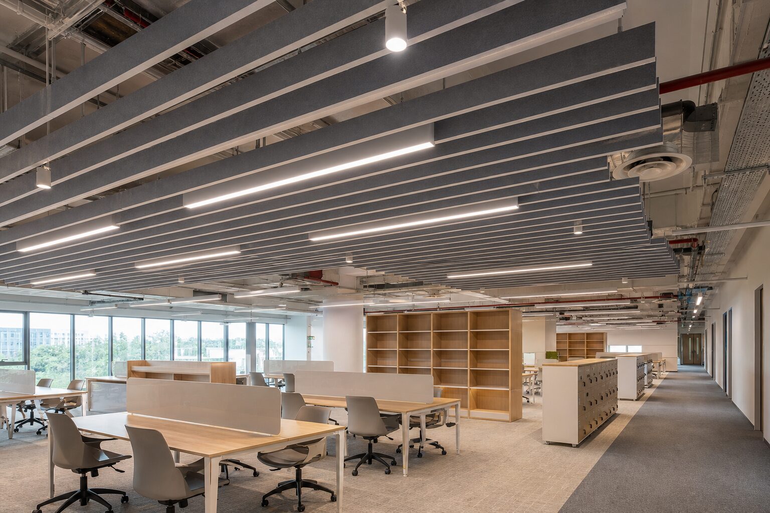 Linear Acoustic Slat Ceiling, Library Zone