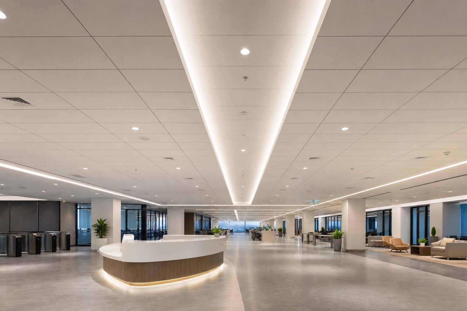 Converging Light Spine over Reception Lobby