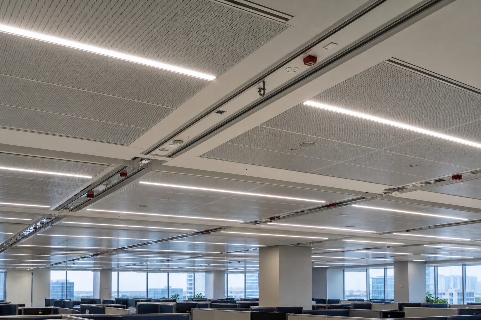 Perforated Tile Grid, Metallic Light Channels