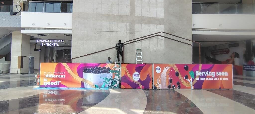 Site hoarding installed alongside the kiosk work area