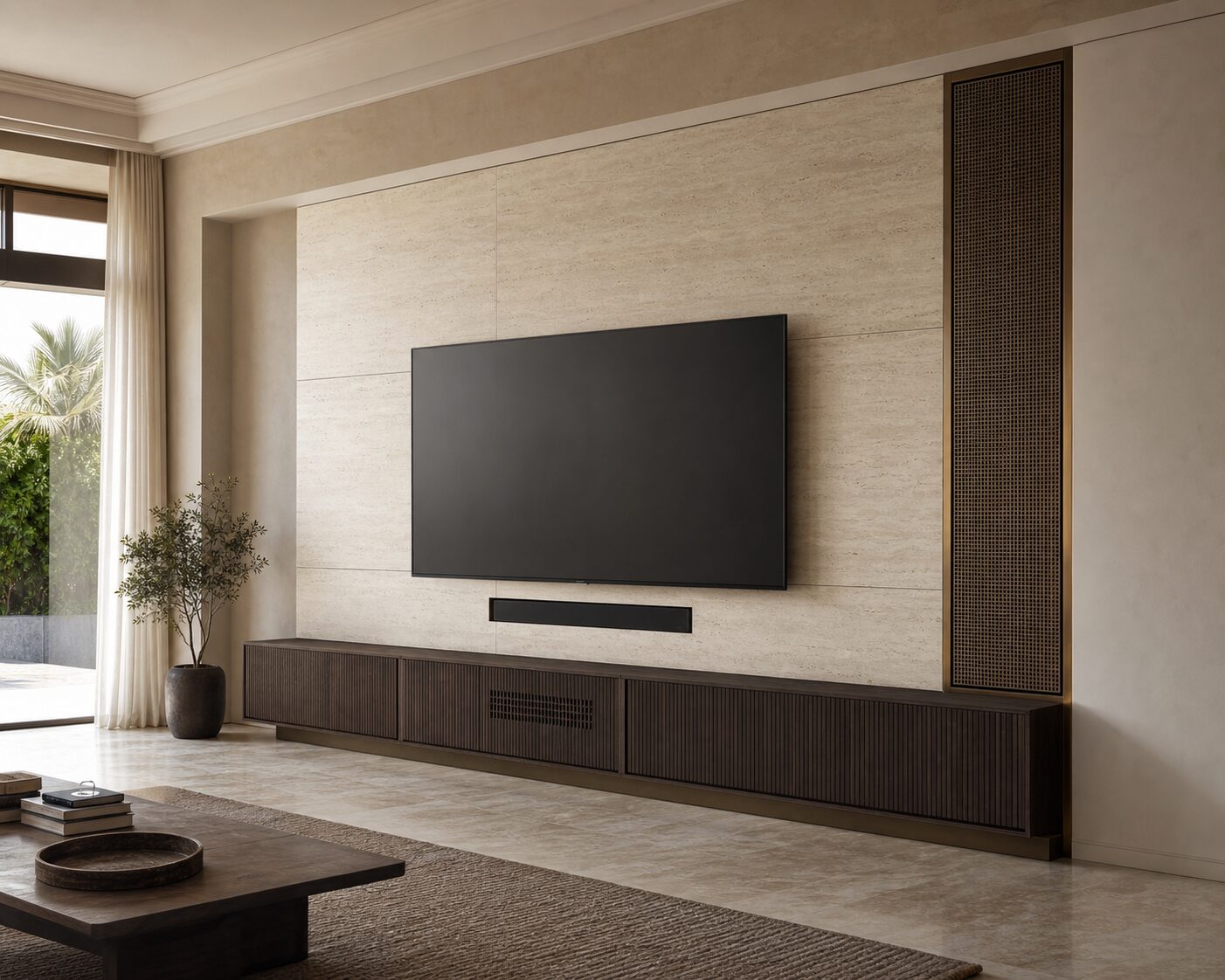 Travertine and Smoked Oak Media Wall