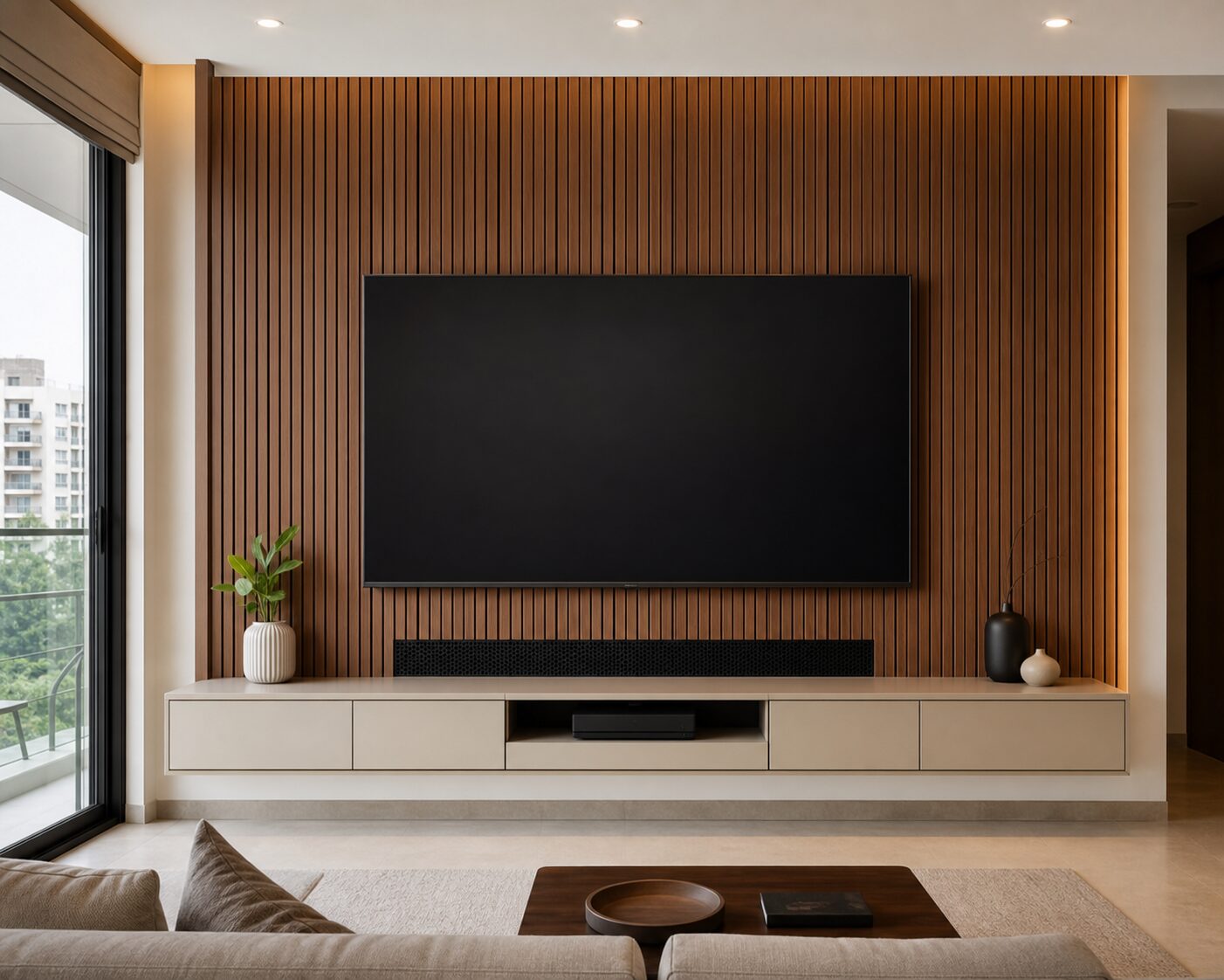 Warm Walnut Slatted Wall