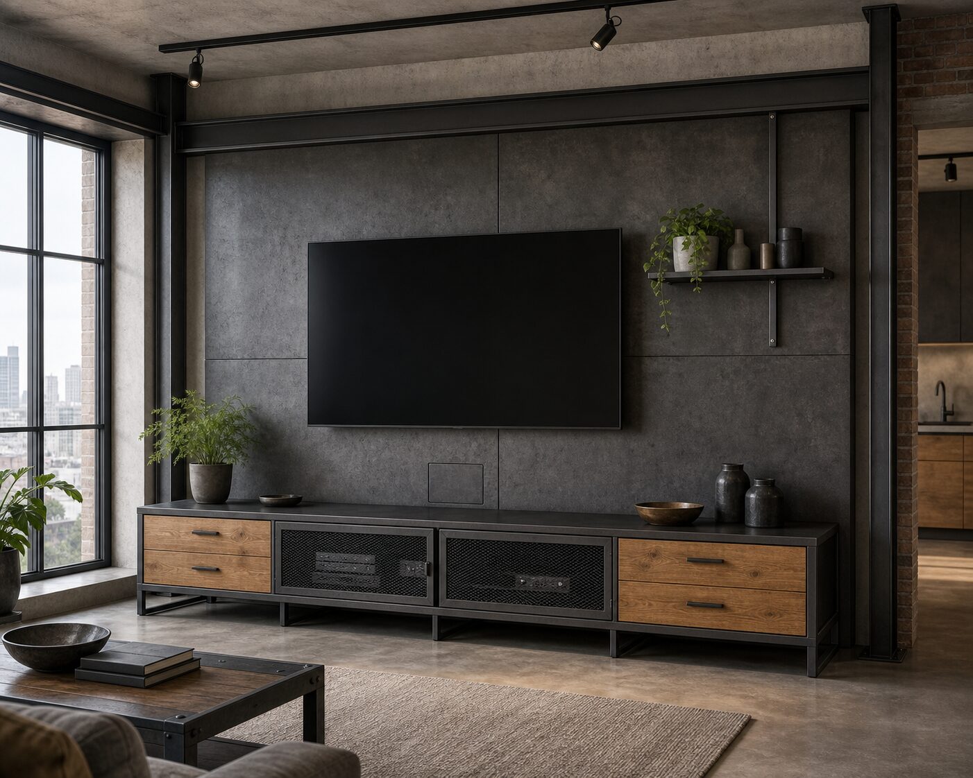 Steel and Concrete Media Wall