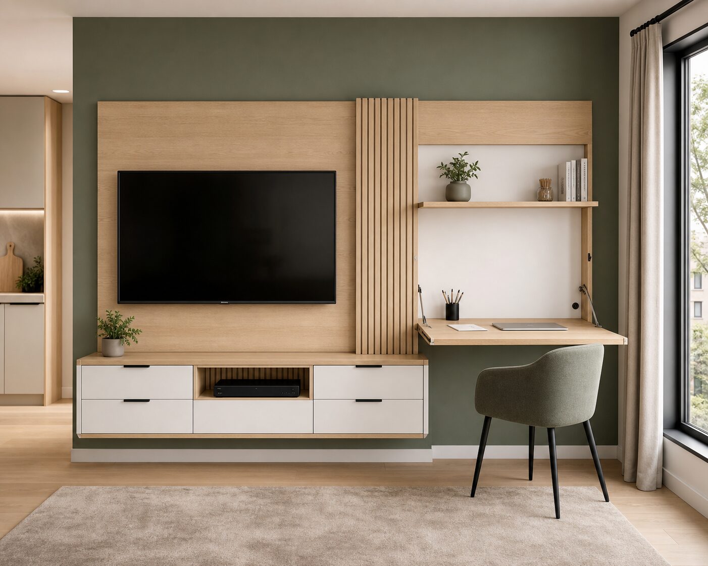 TV Wall with Fold-Down Study