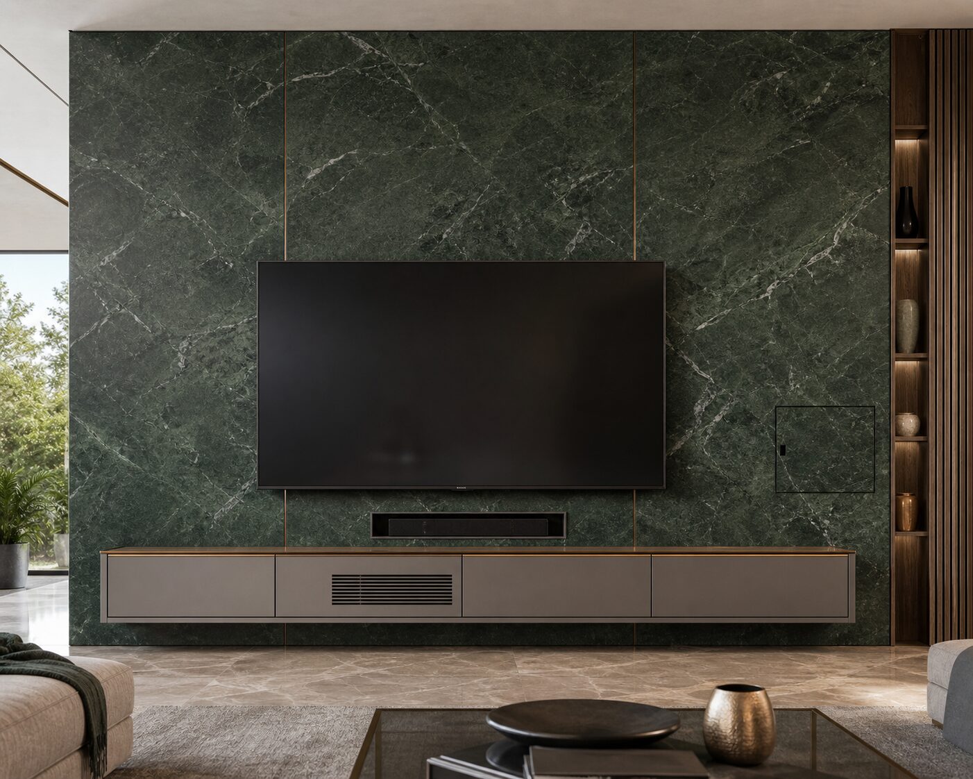 Deep Green Marble Media Wall