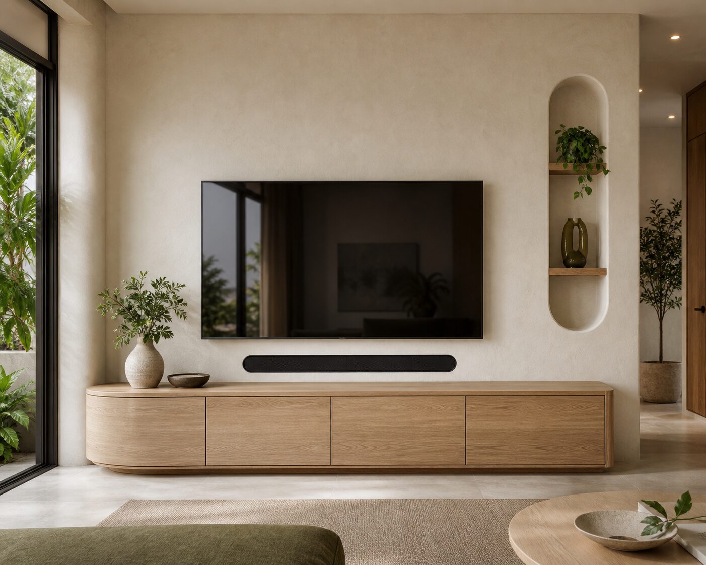 Rounded Oak Organic Media Wall