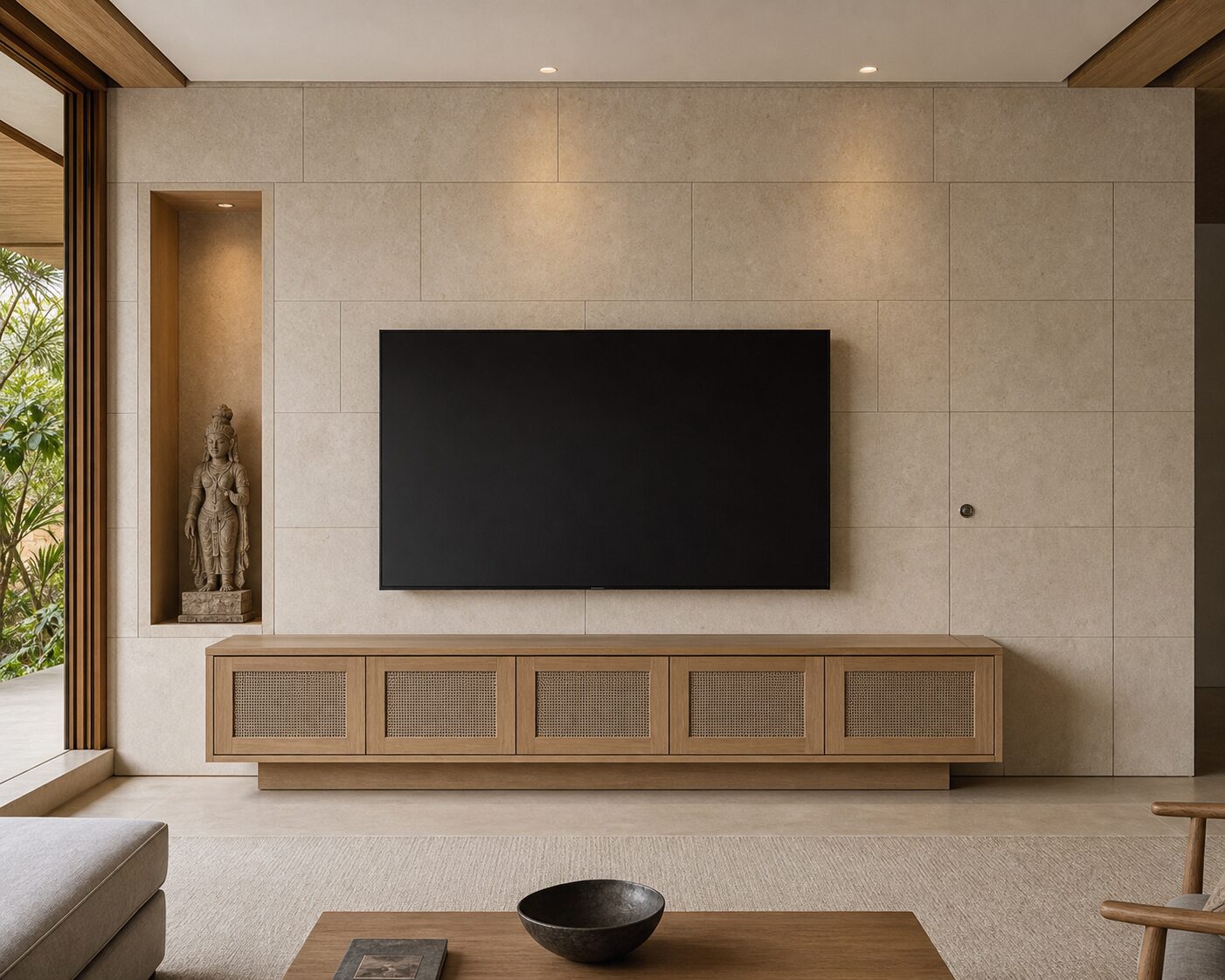 Sandstone and Light Oak Wall