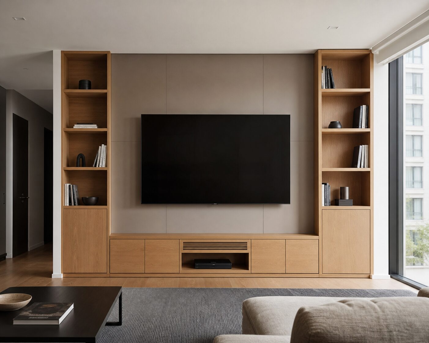 Oak Media Library Wall
