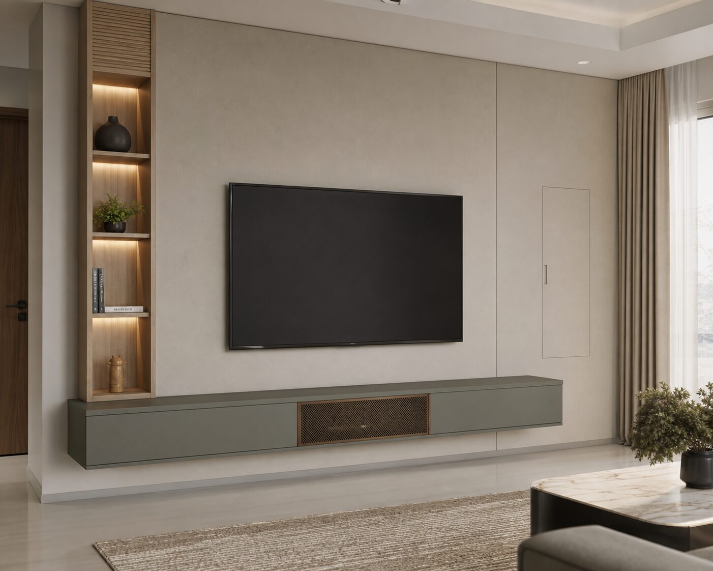 Eucalyptus and Greige Floating Wall