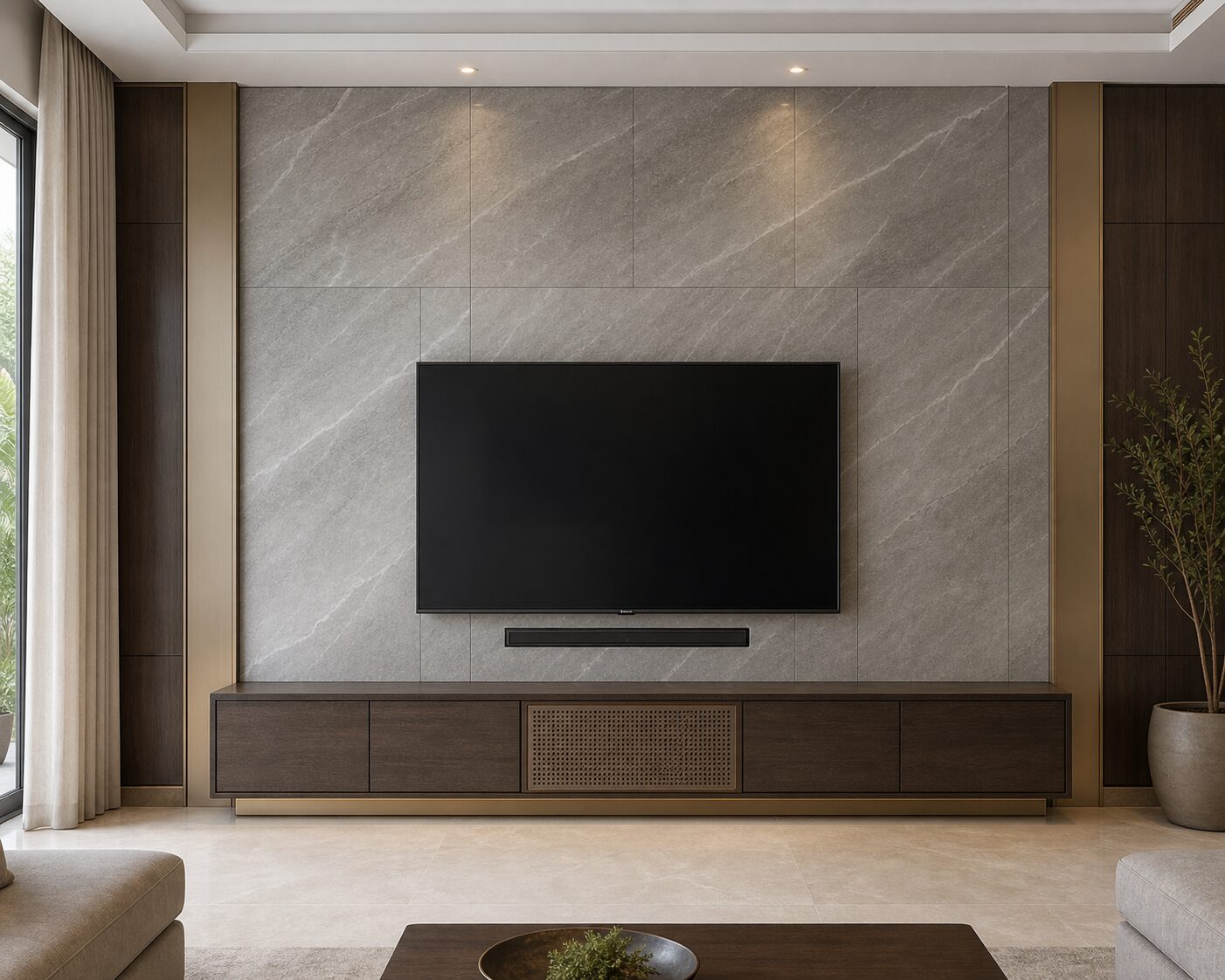 Silver Quartzite and Champagne Wall