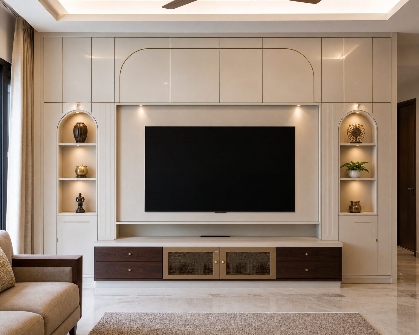 Ivory Rosewood Deco Storage Wall