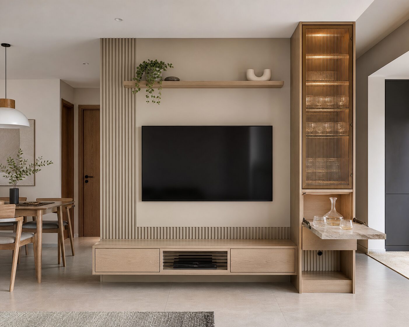Ash Media Wall with Amber Bar