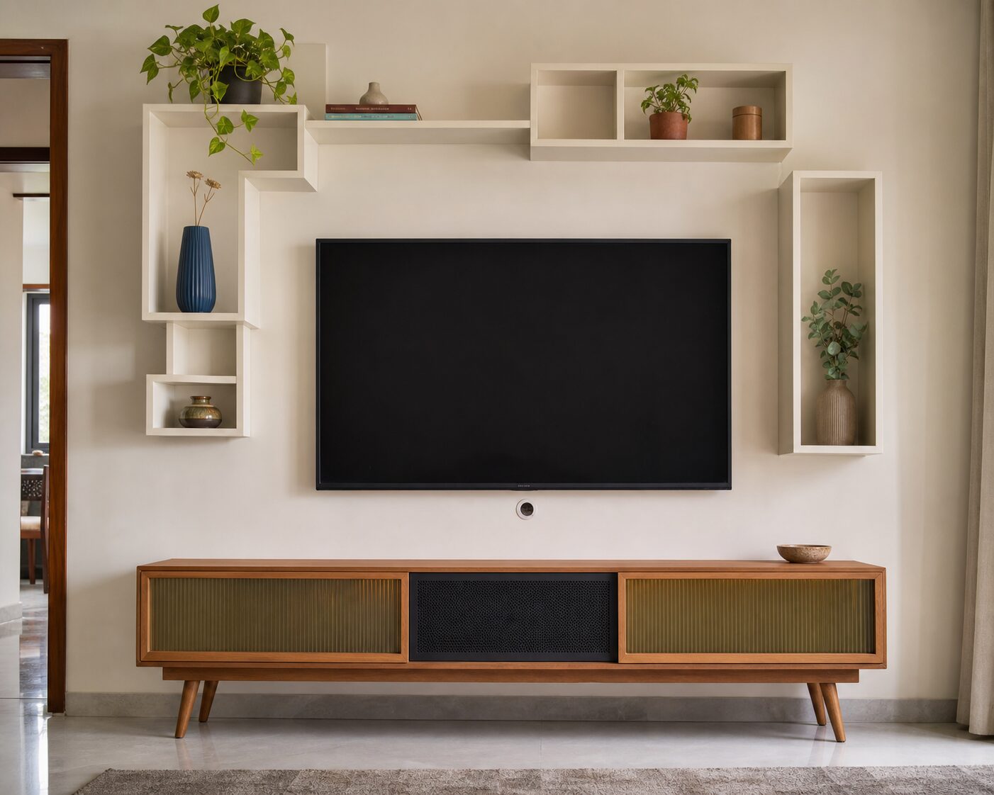 Teak and Olive Glass Credenza
