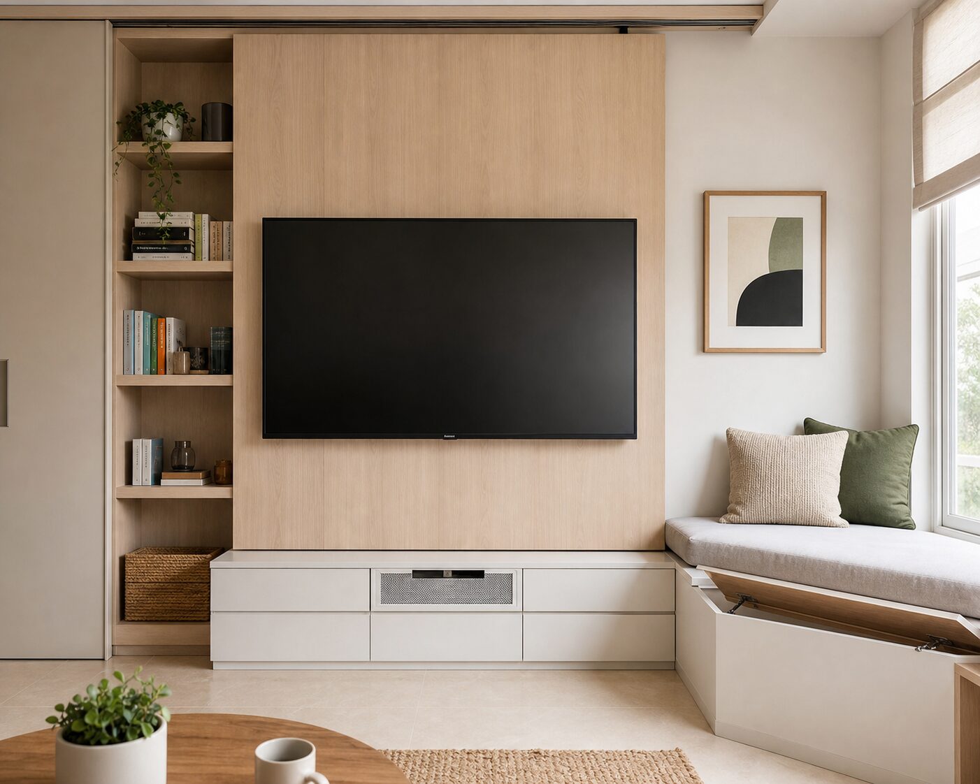 Sliding Oak Studio Media Wall