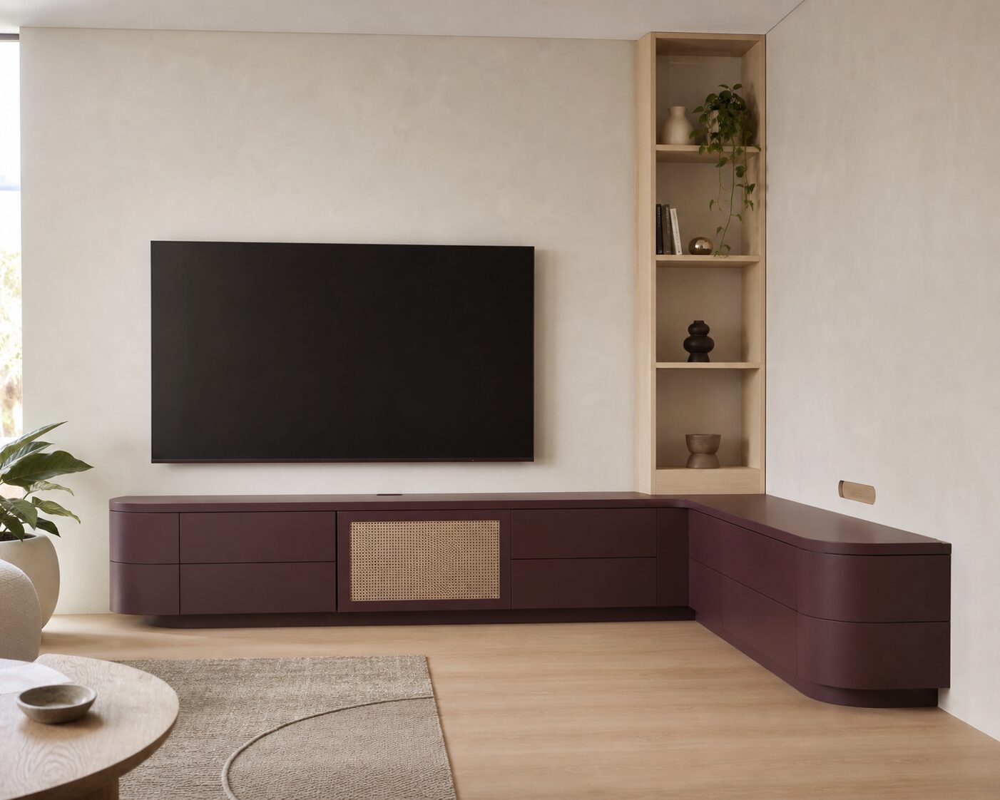 Aubergine and Maple Corner Unit