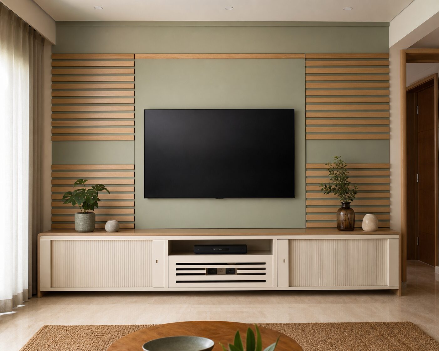 Sage Horizontal Oak Feature Wall
