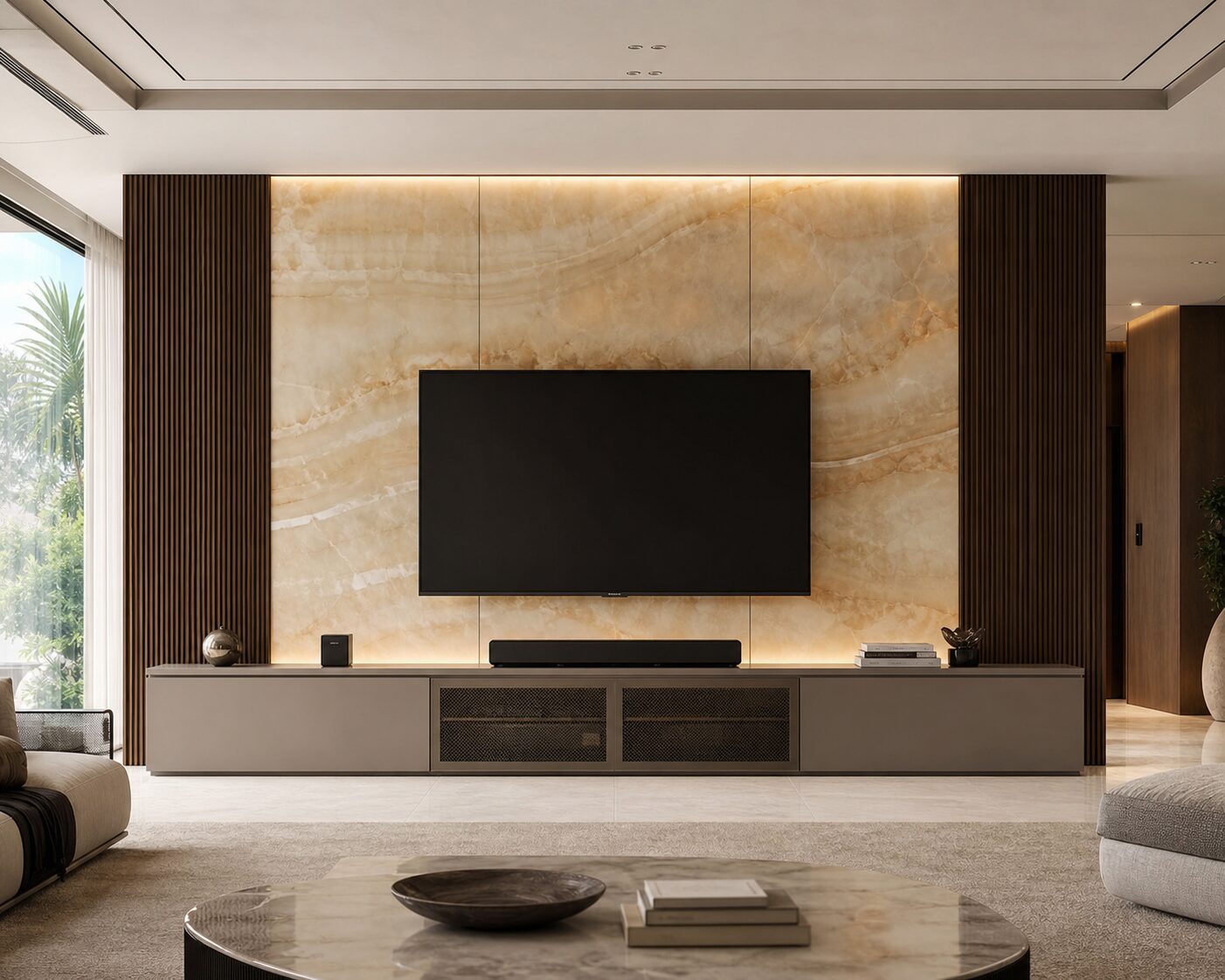 Honey Onyx and Dark Oak Wall