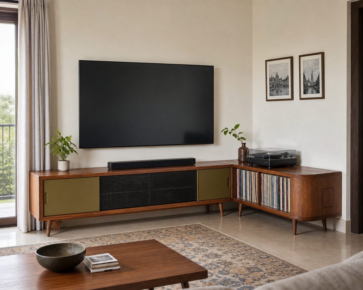 Teak Record-Storage Corner Unit