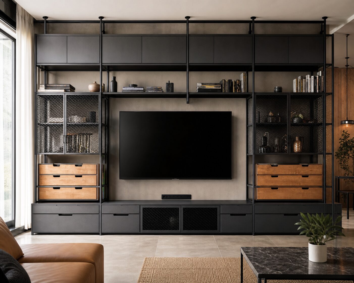 Industrial Steel Grid Storage Wall