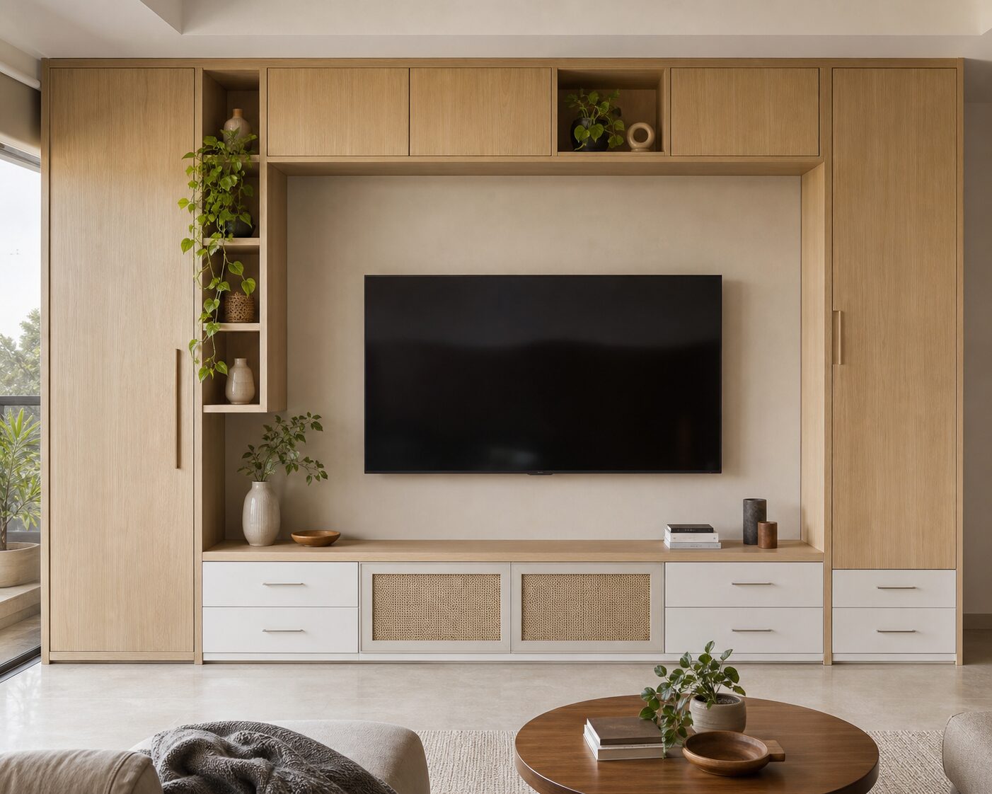 White Oak and Clay Storage Wall