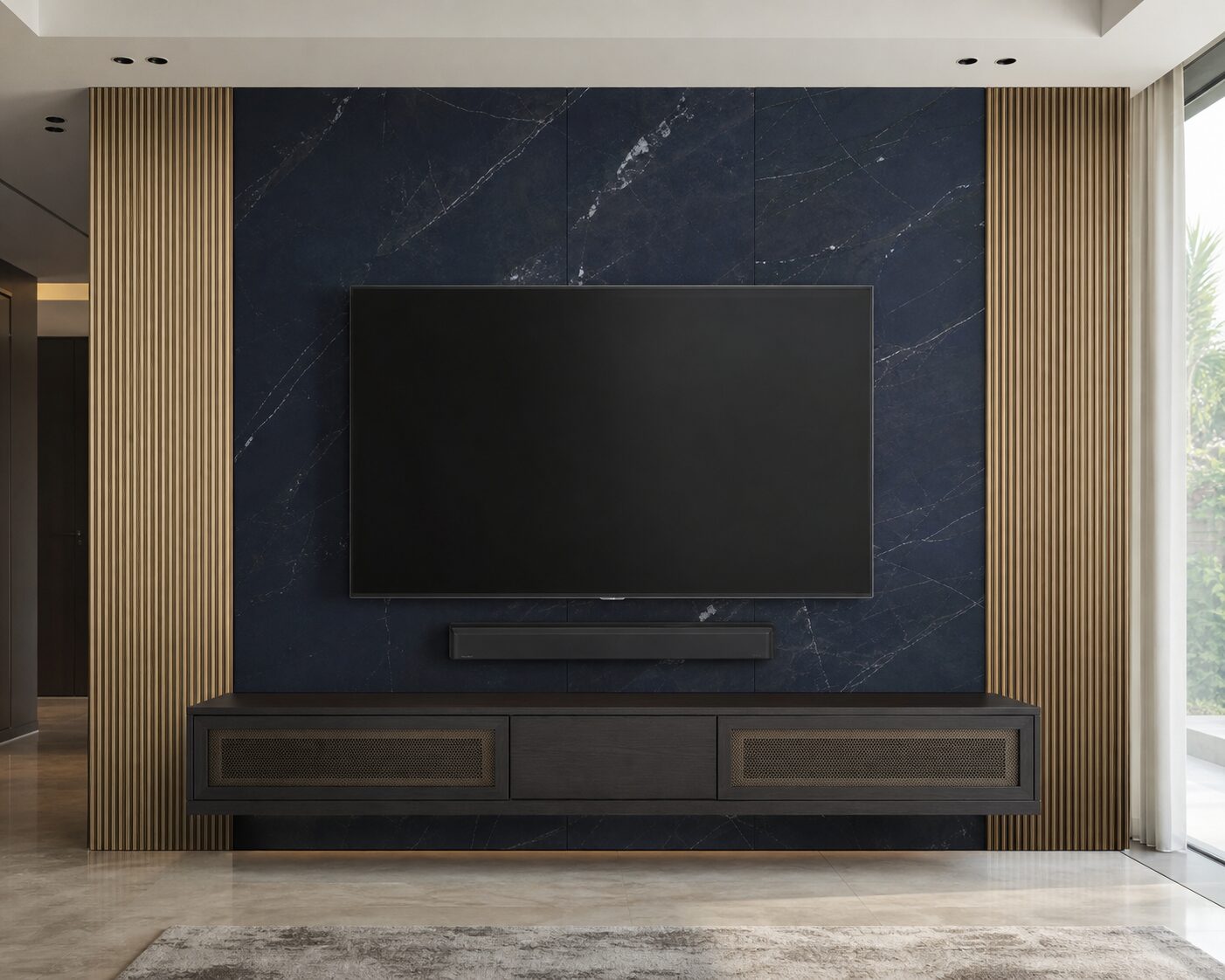 Navy Quartzite Bronze Wall