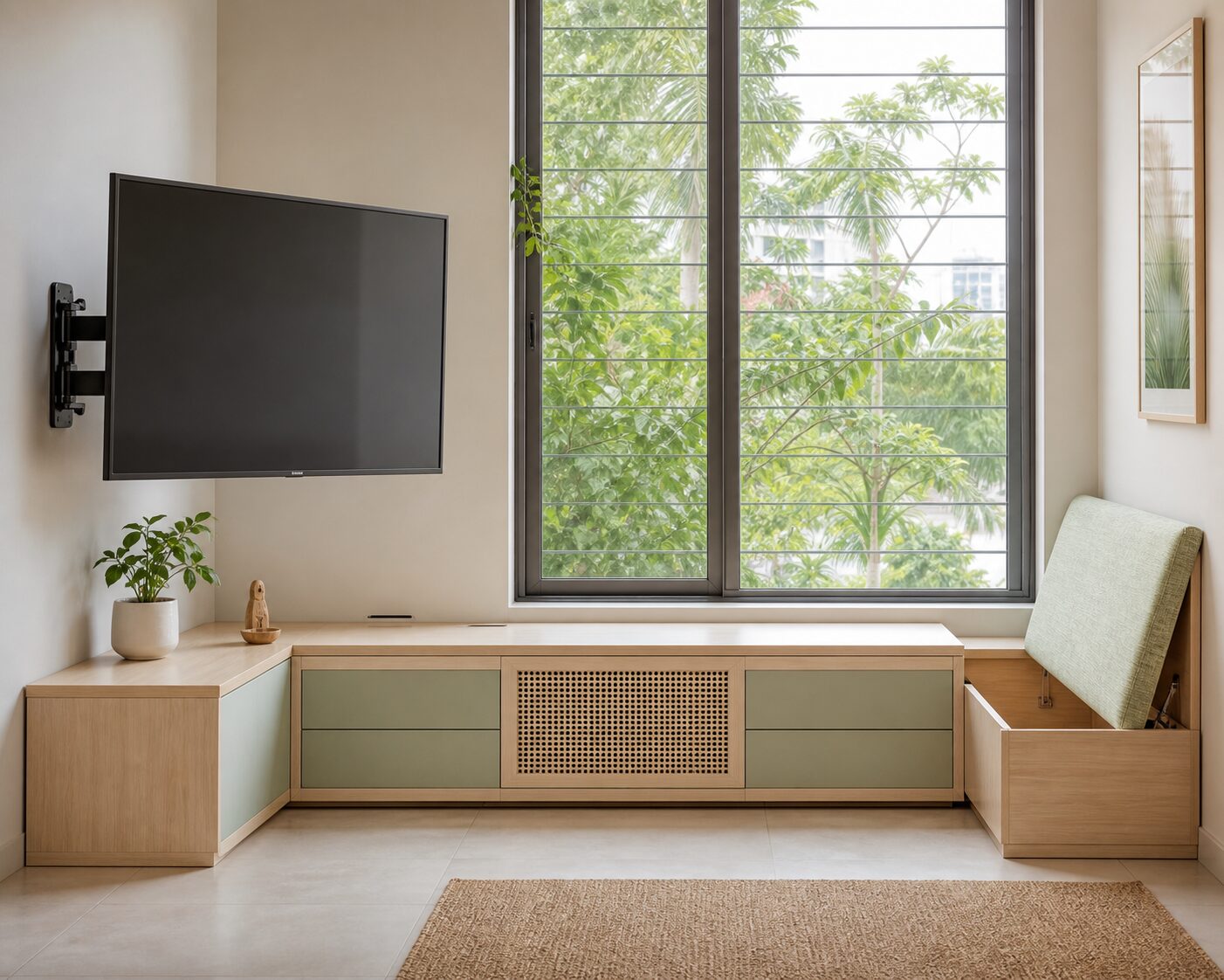 Birch Window-Bench Media Unit