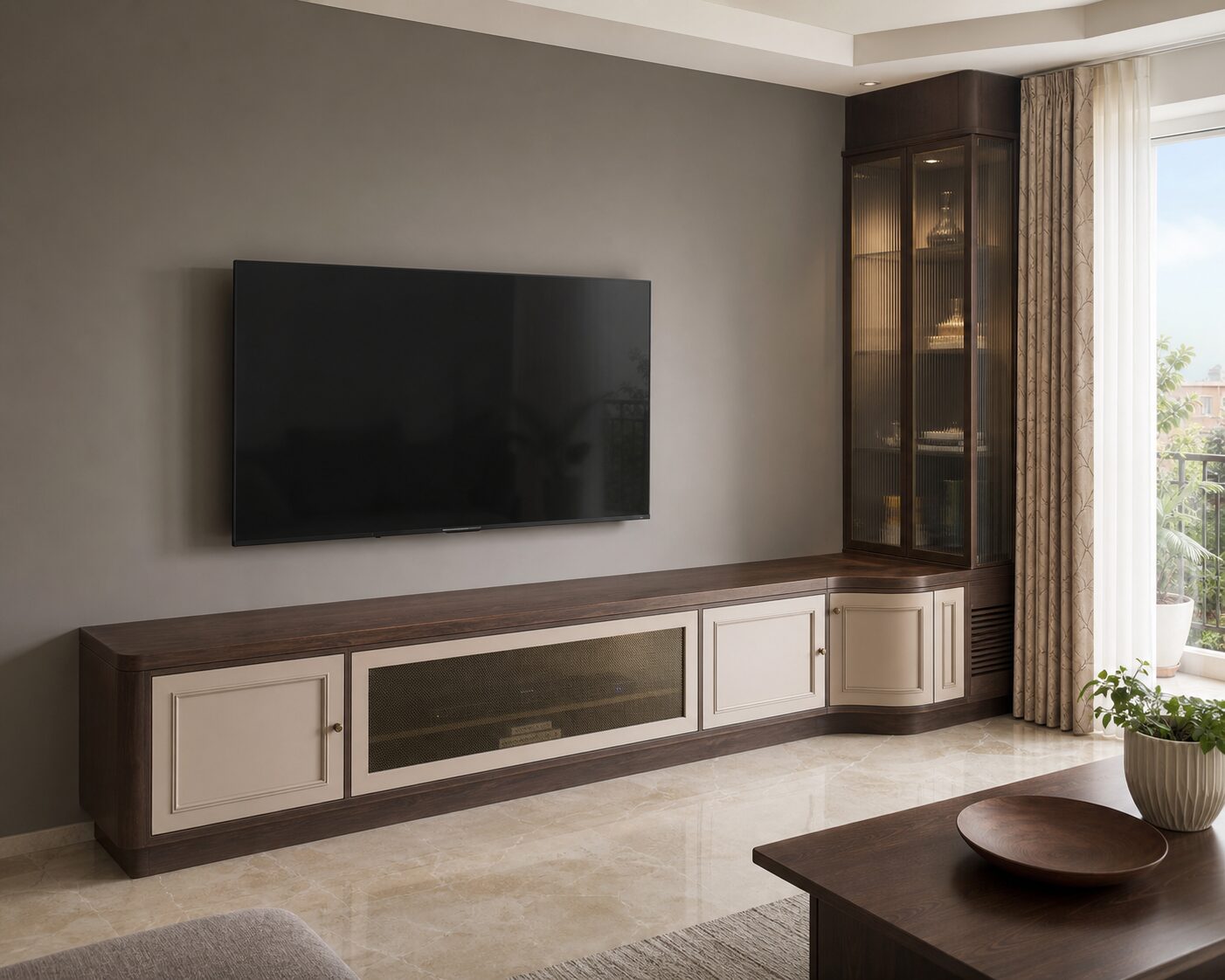 Walnut Cream Corner Display Unit