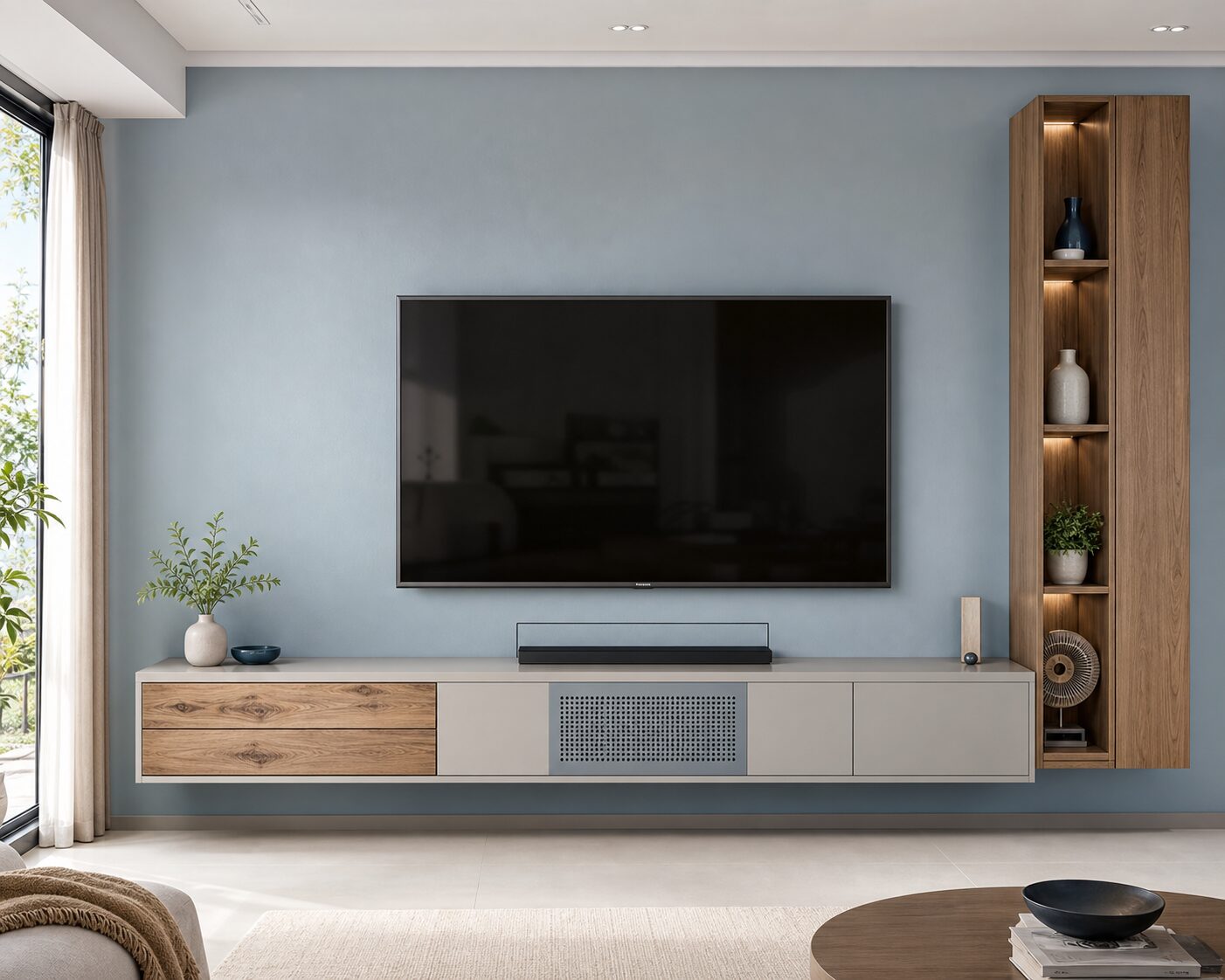 Mineral Blue and Elm Floating Wall