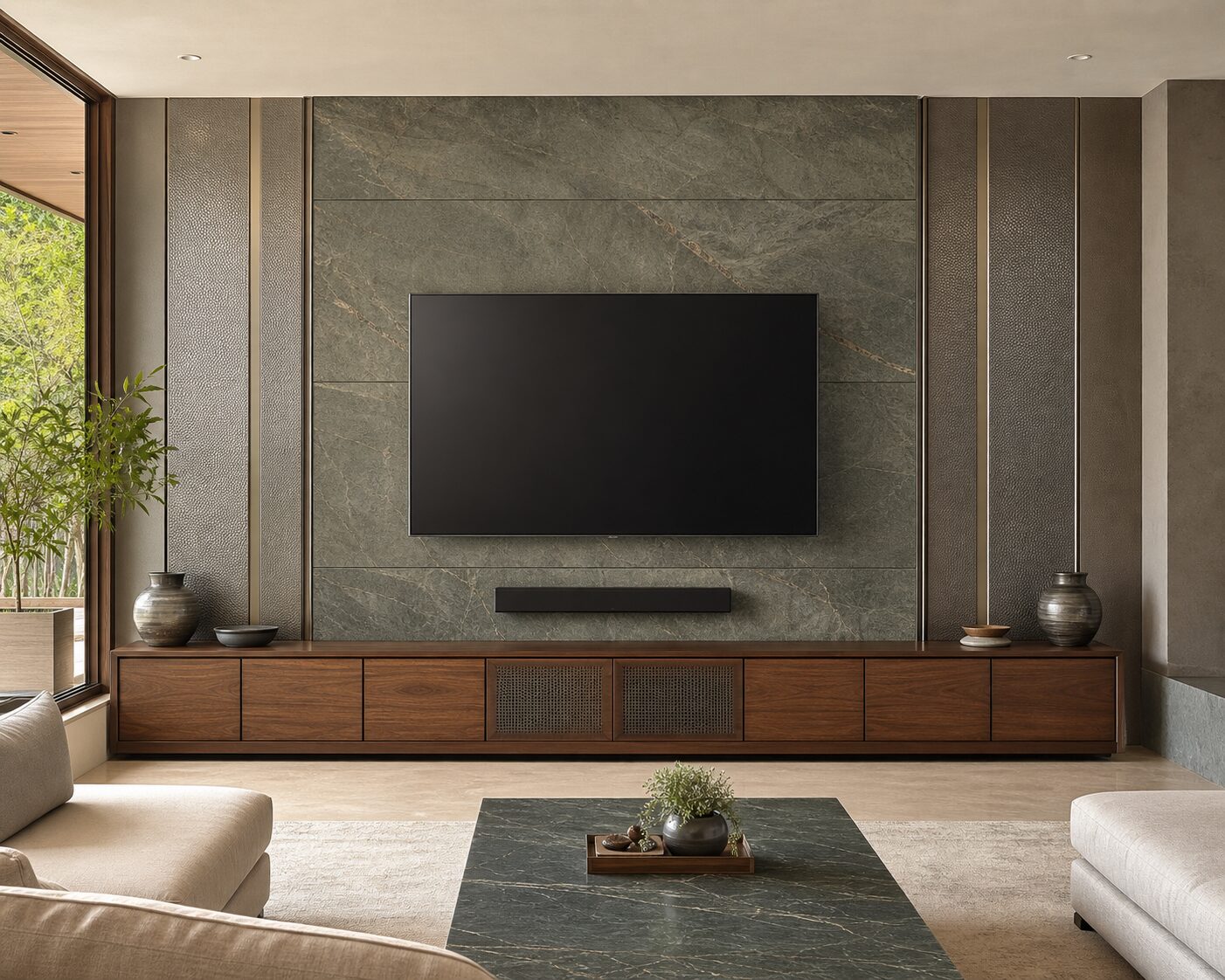 Soapstone and Pewter Media Wall