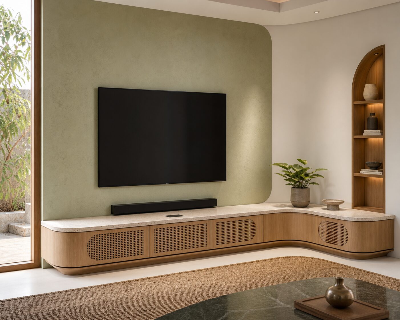 Sage Curved Oak Corner Wall