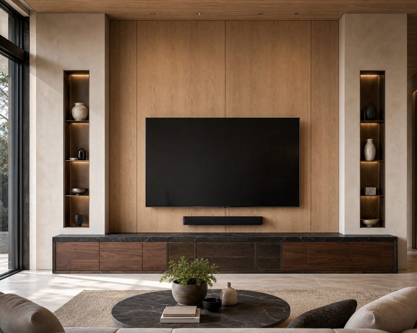 Oak and Bronze Villa Statement Wall