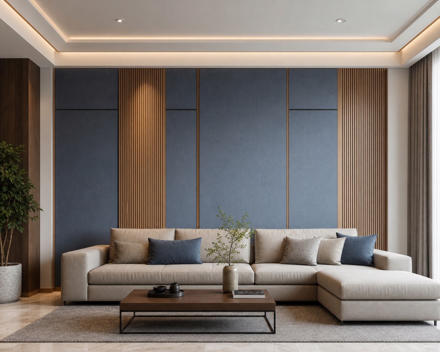 Blue Acoustic Walnut Feature Wall