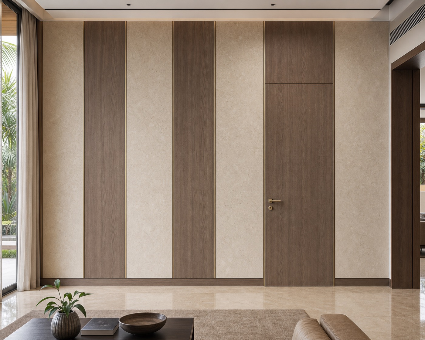 Stone and Smoked Oak Door Wall