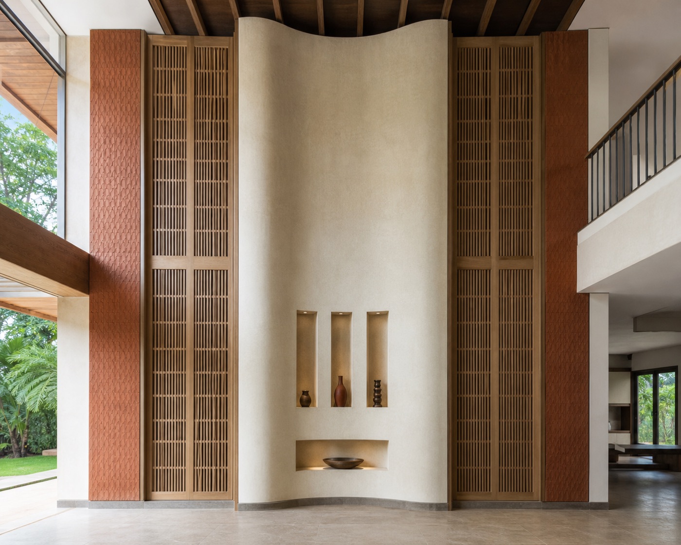 Curved Plaster Terracotta Foyer Wall