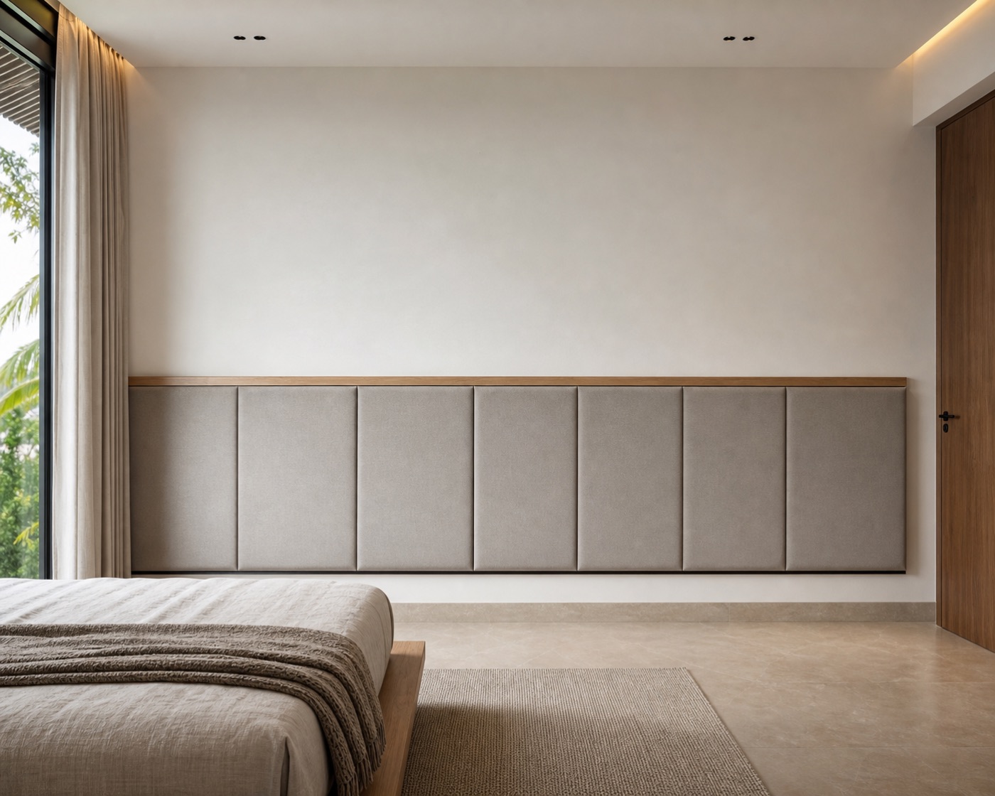 Taupe Upholstered Bedroom Wainscot