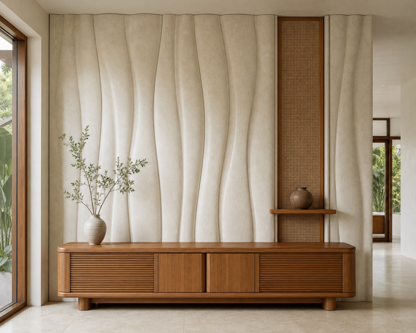 Sculpted Ivory Wave Feature Wall