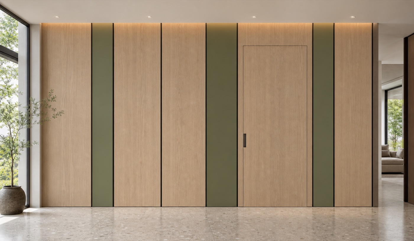 Oak and Olive Flush Door Wall