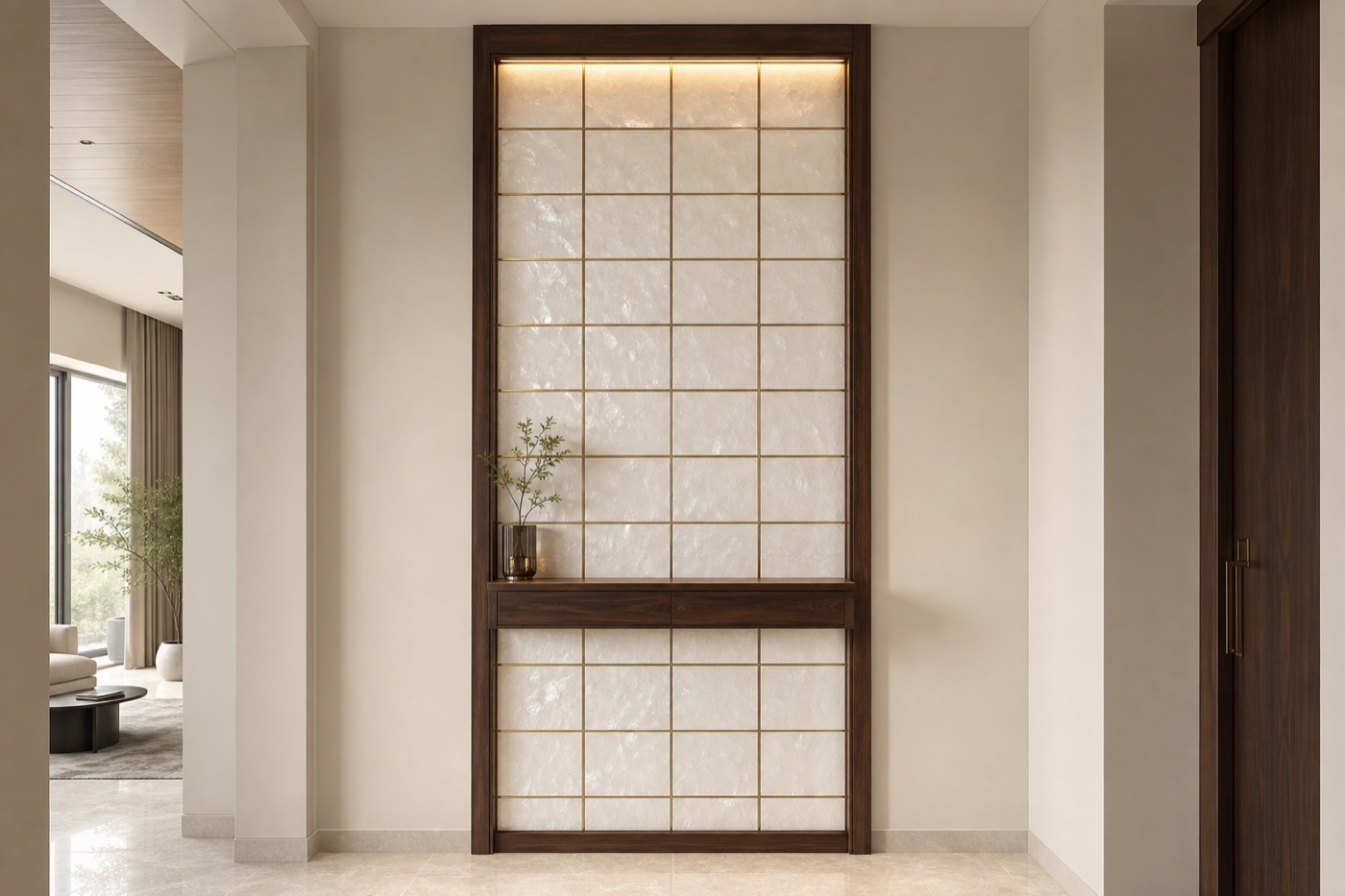 Pearl and Walnut Entry Panel